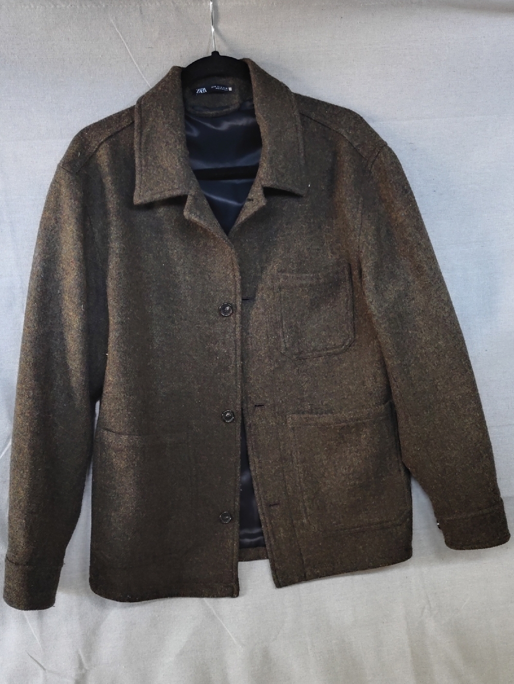 Zara Men's Dark Brown Wool Pea Coat